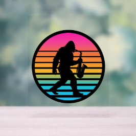 Bigfoot Jazz Saxofoon Retro Zonsondergang Design Acryl Bord