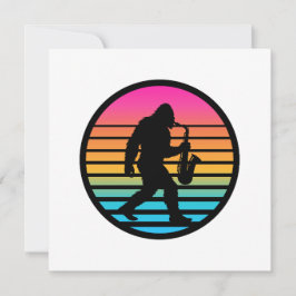 Bigfoot Jazz Saxofoon Retro Zonsondergang Design Kaart