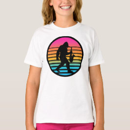 Bigfoot Jazz Saxofoon Retro Zonsondergang Design M T-shirt