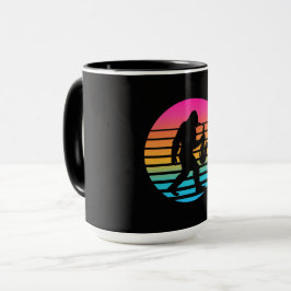 Bigfoot Jazz Saxofoon Retro Zonsondergang Design Mok