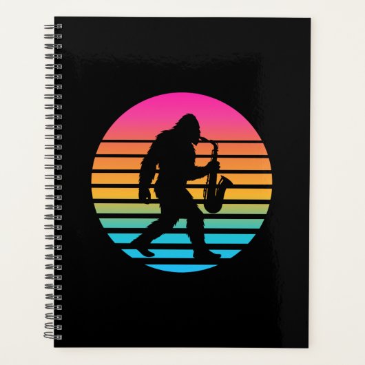 Bigfoot Jazz Saxofoon Retro Zonsondergang Design Planner (Voorkant)