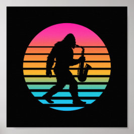 Bigfoot Jazz Saxofoon Retro Zonsondergang Design Poster