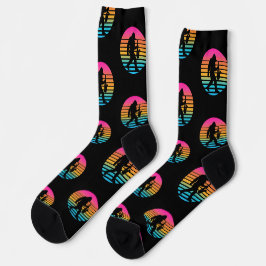Bigfoot Jazz Saxofoon Retro Zonsondergang Design Sokken