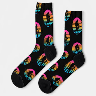 Bigfoot Jazz Saxofoon Retro Zonsondergang Design Sokken