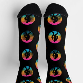Bigfoot Jazz Saxofoon Retro Zonsondergang Design Sokken
