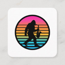 Bigfoot Jazz Saxofoon Retro Zonsondergang Design Vierkante Visitekaartje