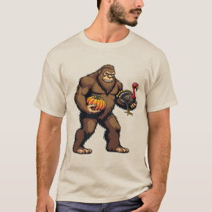 Bigfoot & Kalkoen Pompoen Thanksgiving Grappig Cad T-shirt