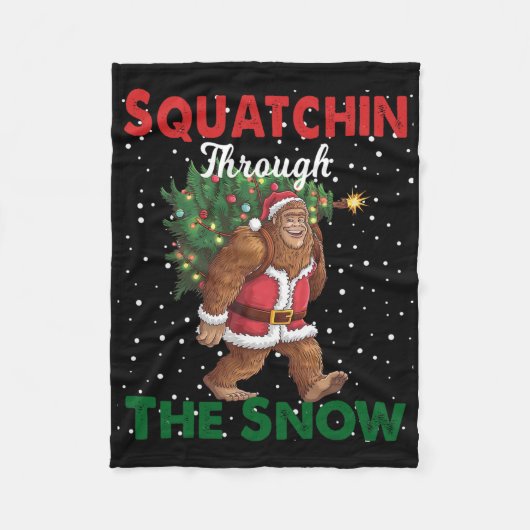 Bigfoot kerst grappig squatchin door de sneeuw fleece deken (Voorkant)
