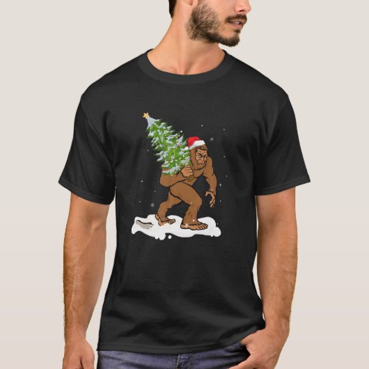 Bigfoot Kerstboom Boys Mannen Sasquatch Santa T-shirt (Voorkant)