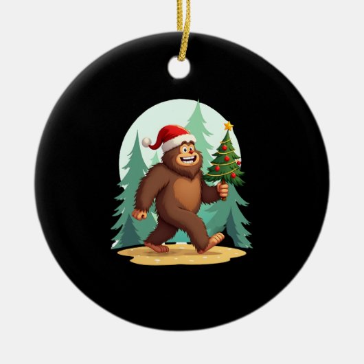 Bigfoot Kerstboom Kerstman Hoed (2) Keramisch Ornament (Voorkant)