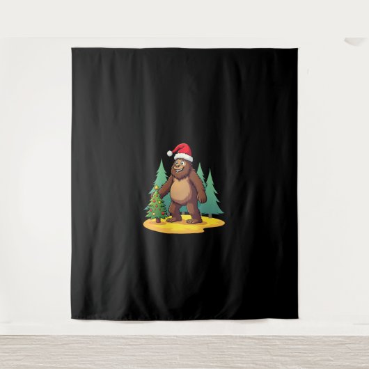 Bigfoot Kerstboom Kerstman Hoed (2) Wandkleed (Voorkant)
