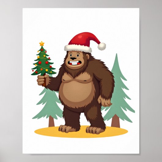 Bigfoot Kerstboom Kerstman Hoed (4) Poster (Voorkant)