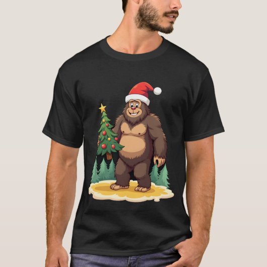 Bigfoot Kerstboom Kerstman Hoed T-shirt (Voorkant)