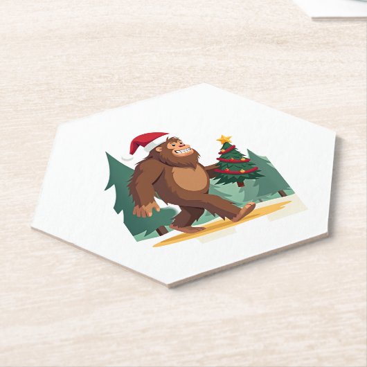 Bigfoot Kerstboom Kerstmuts (2) Kartonnen Onderzetters (Schuin)