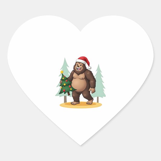 Bigfoot Kerstboom Kerstmuts (5) Hart Sticker (Voorkant)