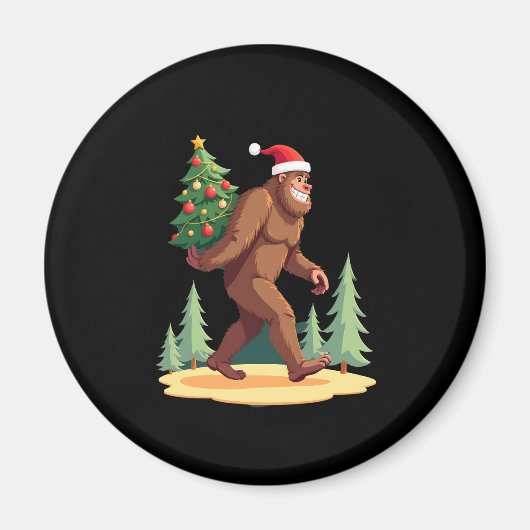 Bigfoot Kerstboom Kerstmuts Magneet (Voorkant)