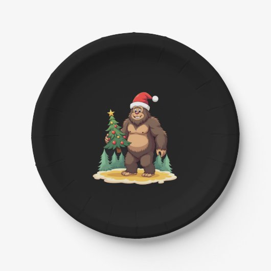 Bigfoot Kerstboom Kerstmuts Papieren Bordje (Voorkant)