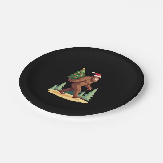 Bigfoot Kerstboom Kerstmuts Papieren Bordje (Gekanteld)