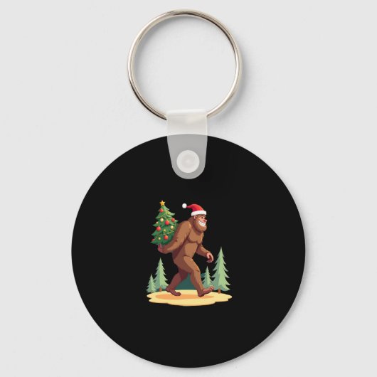 Bigfoot Kerstboom Kerstmuts Sleutelhanger (Voorkant)