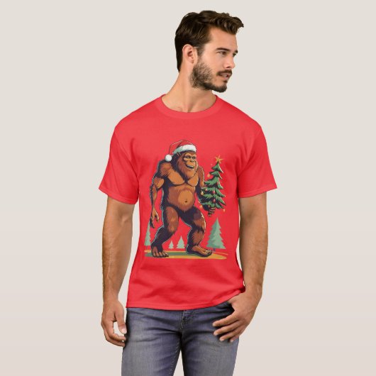 Bigfoot Kerstboom Kerstmuts T-shirt (Voorkant volledig)