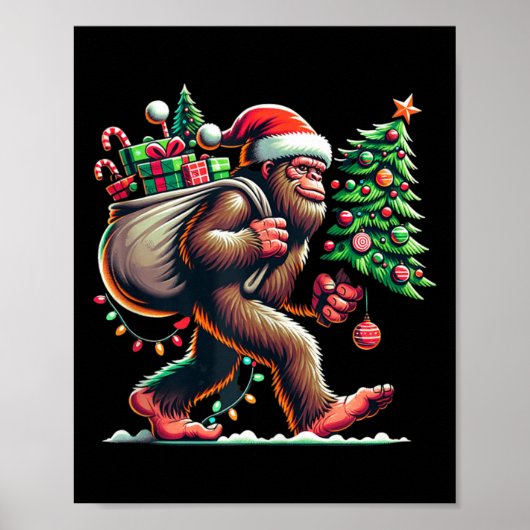 Bigfoot kerstboom lampjes met Mannen sasqua Poster (Voorkant)