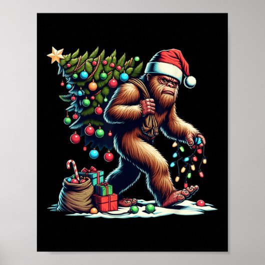 Bigfoot kerstboom lampjes met Mannen sasqua Poster (Voorkant)