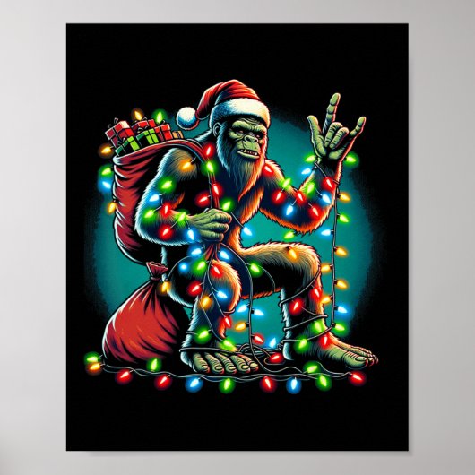 Bigfoot kerstboom lampjes met Mannen sasqua Poster (Voorkant)