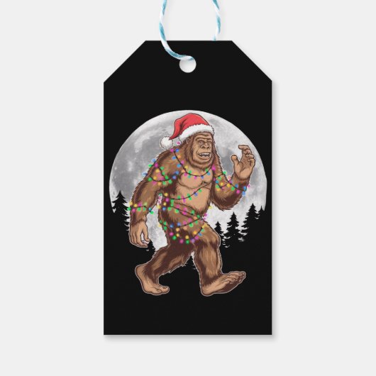 Bigfoot kerstboom lampjes paasquatch cadeaulabel (Achterkant)