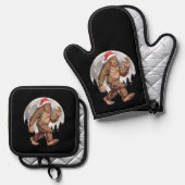 Bigfoot kerstboom lampjes paasquatch ovenwant & pannenlap set (Voorkant / Achterkant)