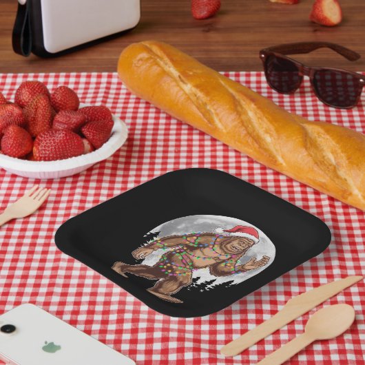 Bigfoot kerstboom lampjes paasquatch papieren bordje (Picknick)