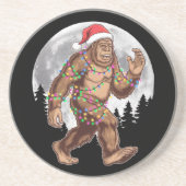 Bigfoot kerstboom lampjes paasquatch zandsteen onderzetter (Voorkant)