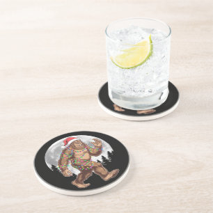 Bigfoot kerstboom lampjes paasquatch zandsteen onderzetter