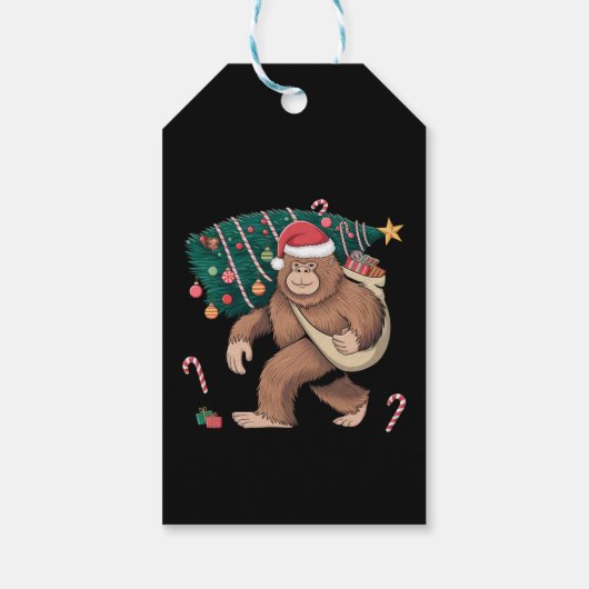 Bigfoot kerstboom lampjes Xmas sasquatch Lover Cadeaulabel (Achterkant)