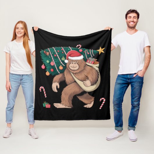 Bigfoot kerstboom lampjes Xmas sasquatch Lover Fleece Deken (In situ)
