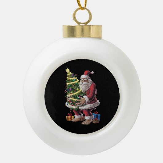 Bigfoot kerstboom lampjes Xmas sasquatch Lover Keramische Bal Ornament (Voorkant)