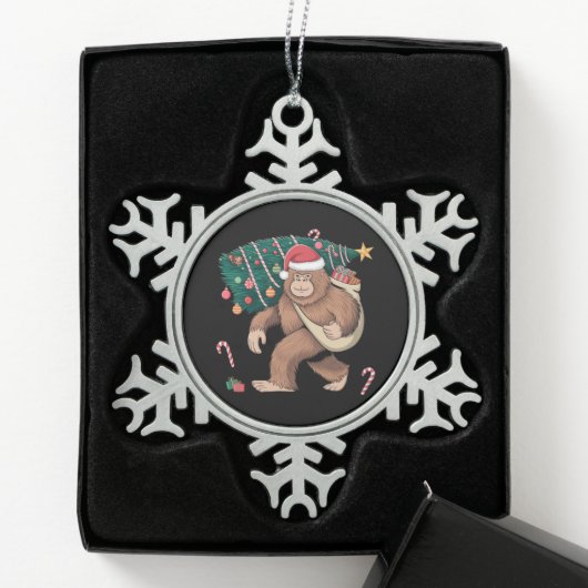Bigfoot kerstboom lampjes Xmas sasquatch Lover Tin Sneeuwvlok Ornament (Kistje)