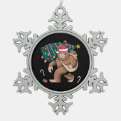 Bigfoot kerstboom lampjes Xmas sasquatch Lover Tin Sneeuwvlok Ornament (Voorkant)