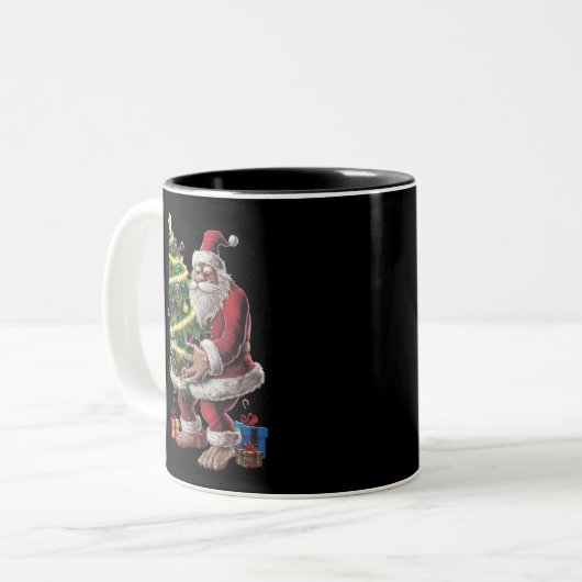 Bigfoot kerstboom lampjes Xmas sasquatch Lover Tweekleurige Koffiemok (Voorkant links)