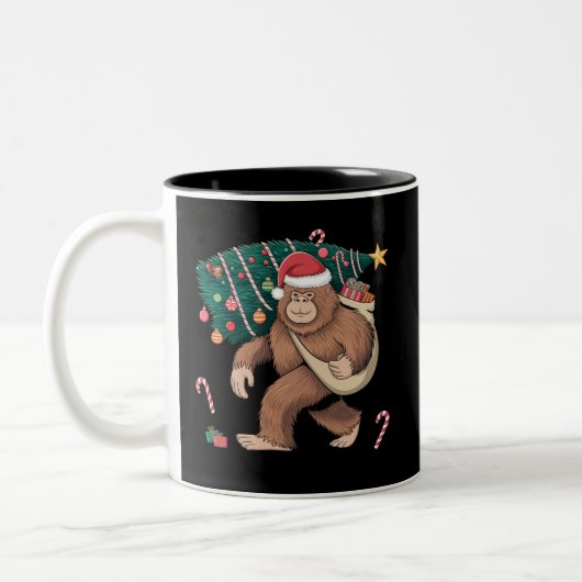 Bigfoot kerstboom lampjes Xmas sasquatch Lover Tweekleurige Koffiemok (Links)