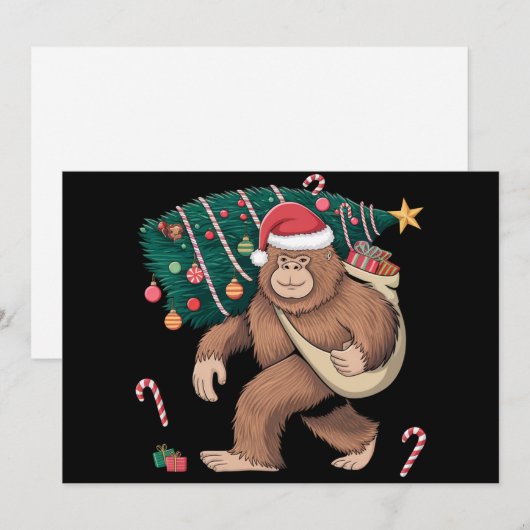 Bigfoot Kerstboom Lichtjes Kerstman Sasquatch Lief Feestdagenkaart (Voorkant / Achterkant)
