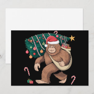 Bigfoot Kerstboom Lichtjes Xmas Sasquatch Liefhebb Feestdagenkaart