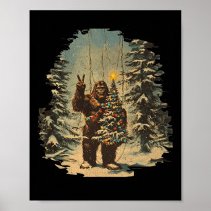 Bigfoot Kerstboom Lights Tarot Xmas Sasquatch Poster