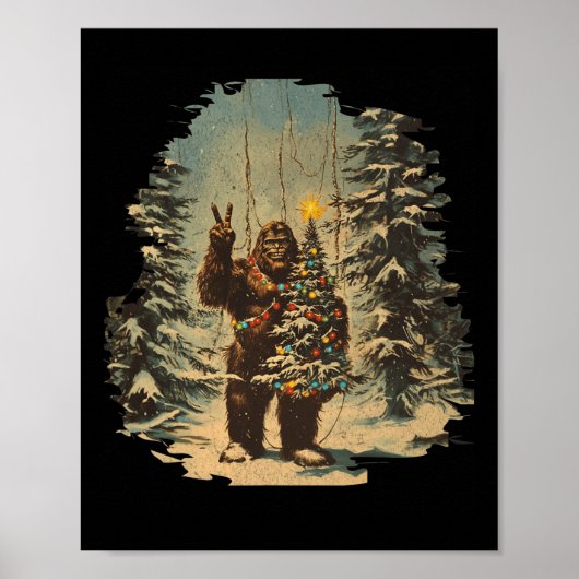 Bigfoot Kerstboom Lights Tarot Xmas Sasquatch Poster (Voorkant)