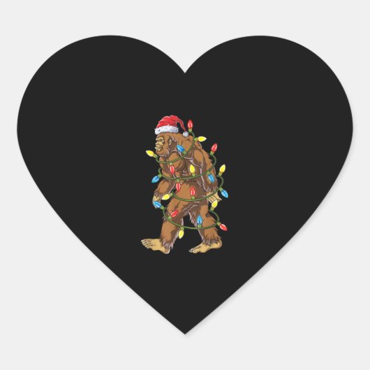 Bigfoot kerstboom Lights Xmas Boys Mannen Hart Sticker (Voorkant)