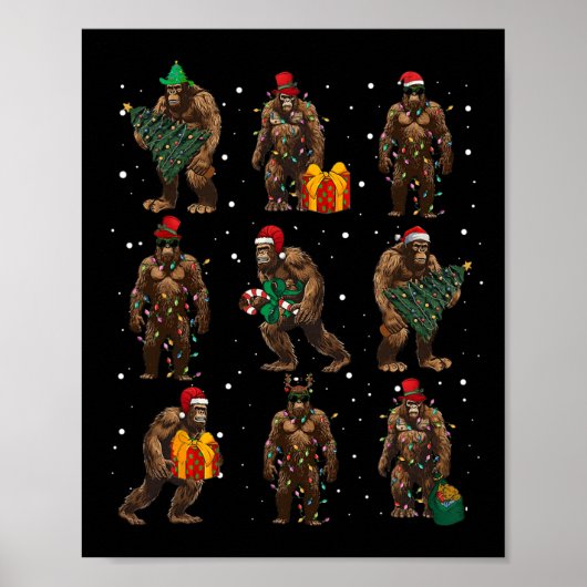 Bigfoot Kerstboom Lights Xmas Decorations Boy Poster (Voorkant)
