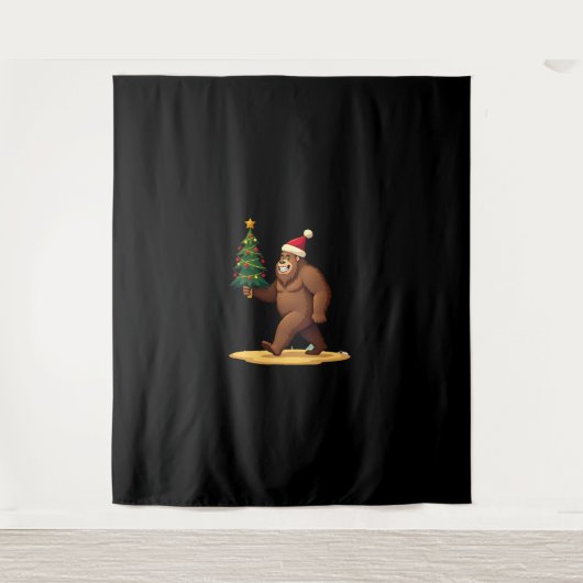 Bigfoot Kerstboom Sinterklaas Hoed (1) Wandkleed (Voorkant)