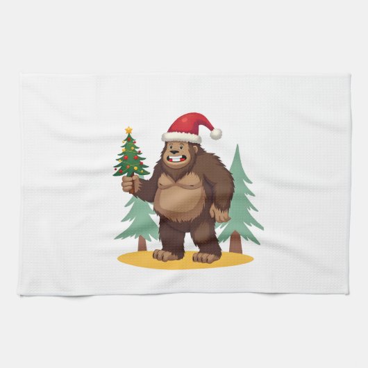Bigfoot Kerstboom Sinterklaas Hoed (4) Theedoek (Horizontaal)