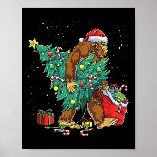 Bigfoot kerstboom verlicht Funny Xmas Sas Poster (Voorkant)