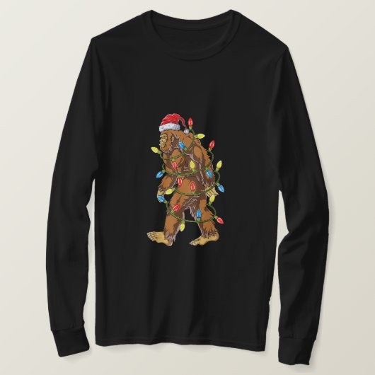 Bigfoot kerstboom verlicht Funny Xmas Sas T-shirt (Design voorkant)
