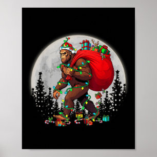 Bigfoot Kerstman Kerstboom Lichtjes Grappige Kerst Poster